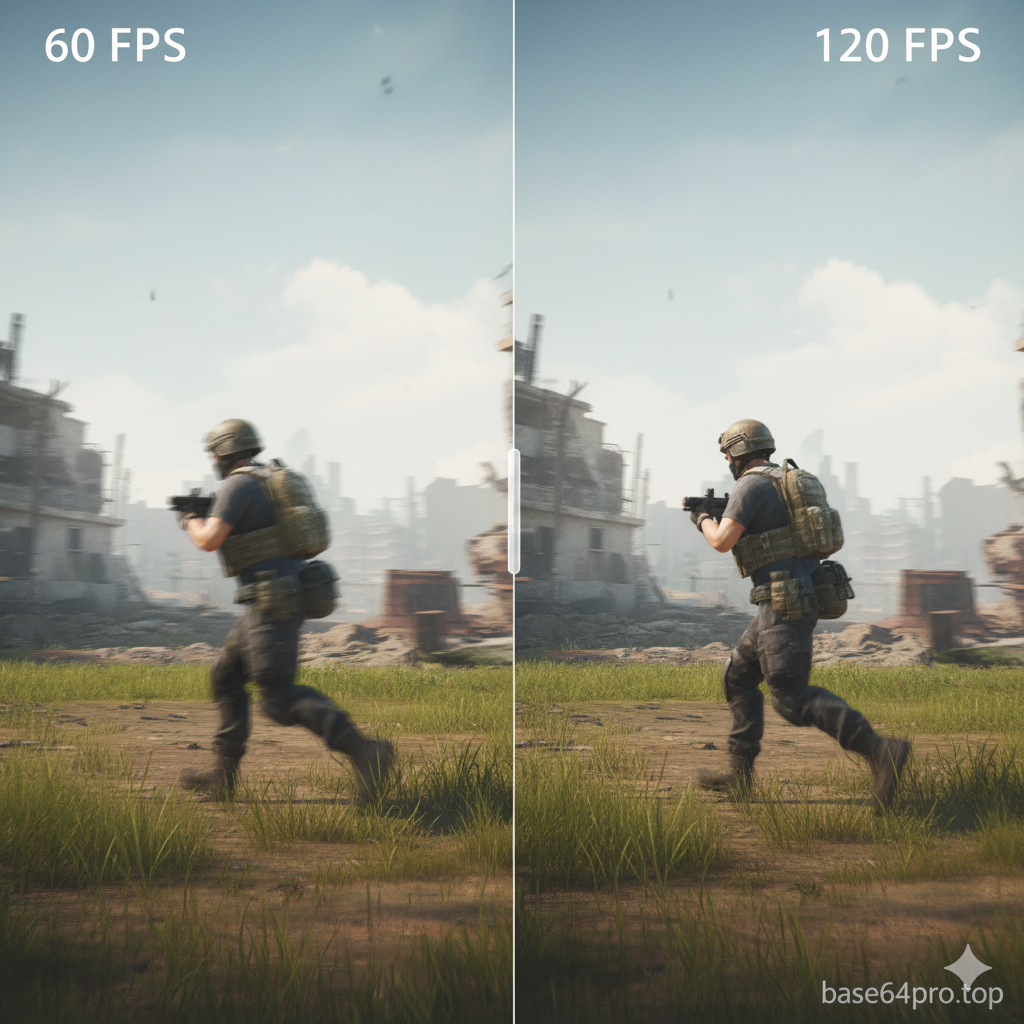 60 FPS vs 120 FPS mobile shooter gameplay comparison - blurry 60 FPS motion vs crystal-clear 120 FPS motion for PUBG Mobile